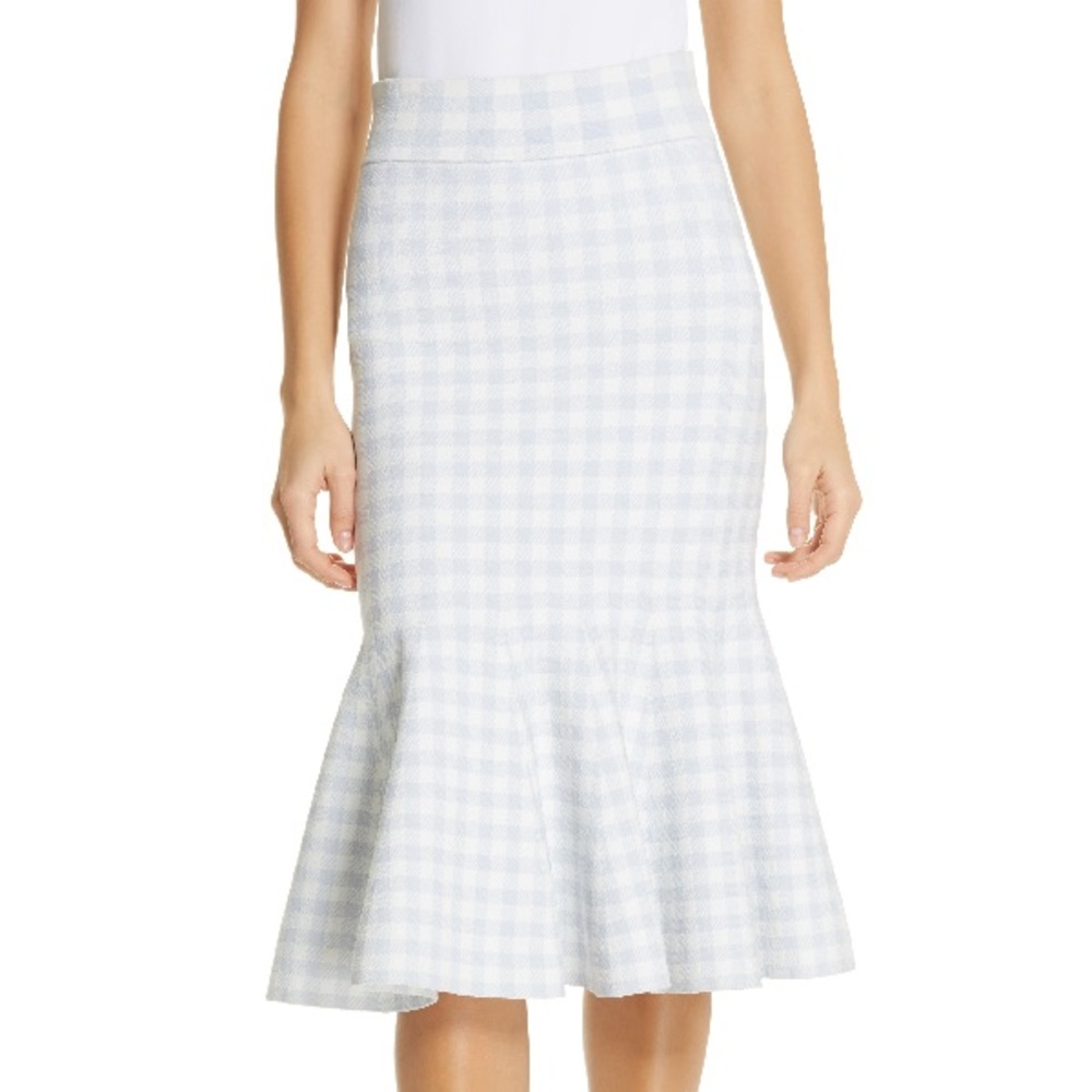 Jonathan Simkhai LTBlue Gingham Knit Skirt